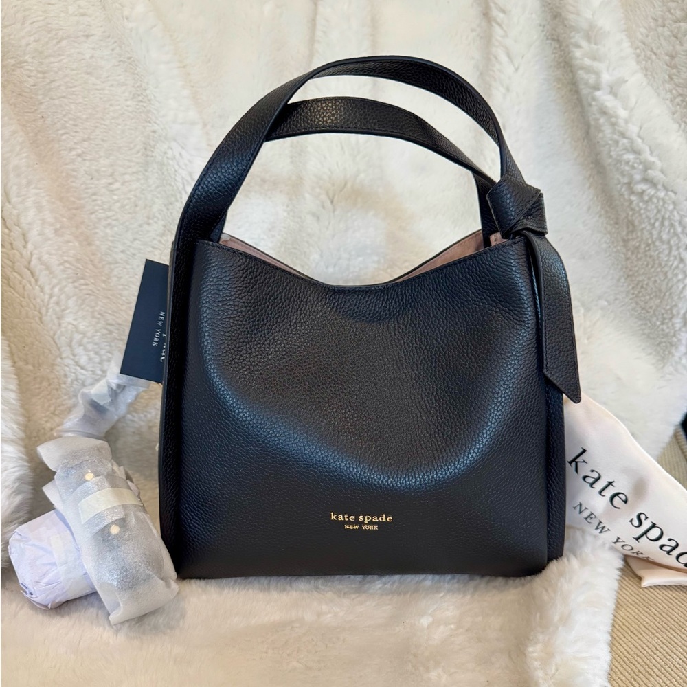Kate Spade Knott Medium bag Black Pebbled Leather double handle NWT